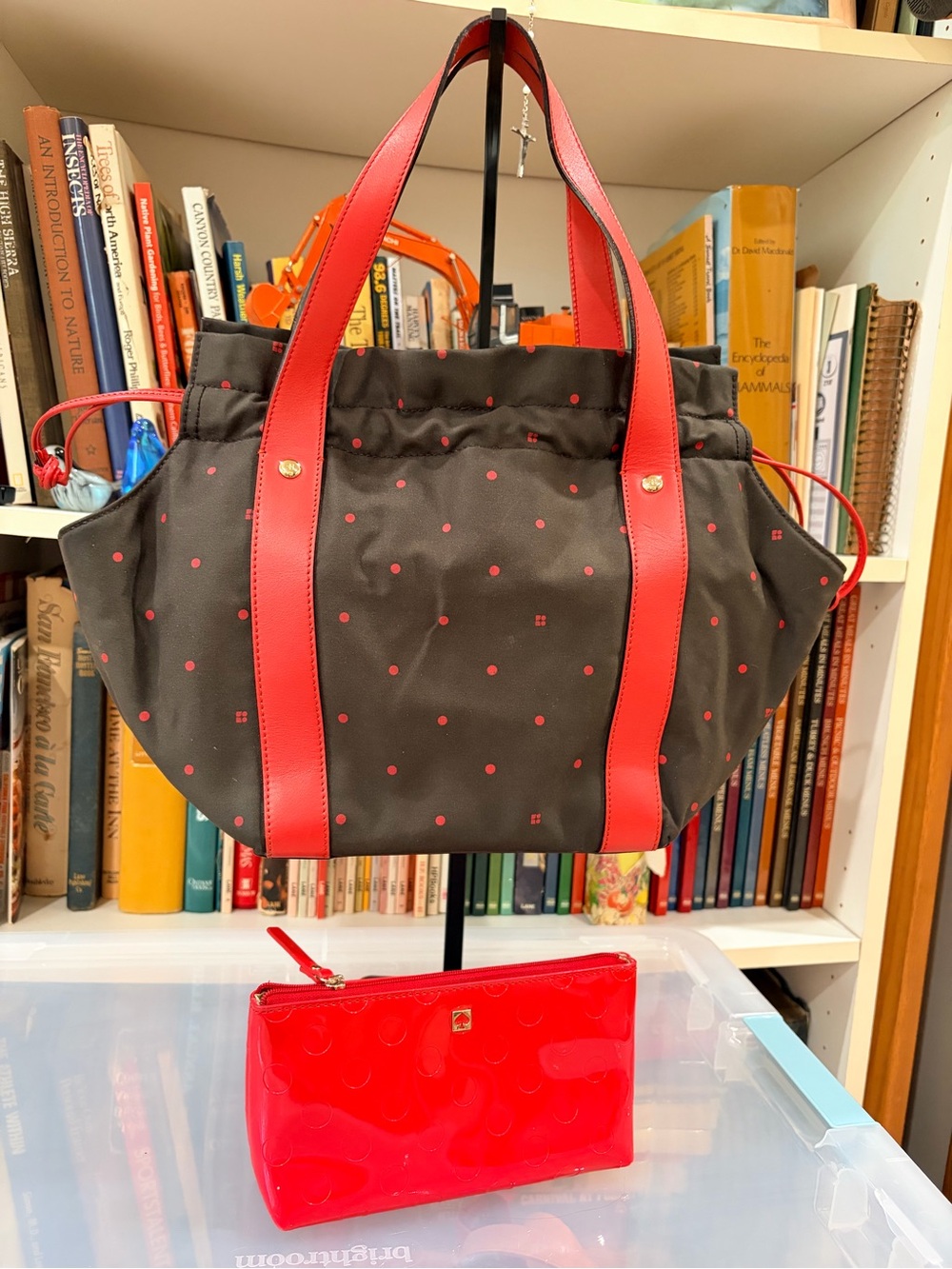 Vintage Kate Spade Canvas Polka Dot Shoulder/Hobo bag AND Kate Spade   pouch
